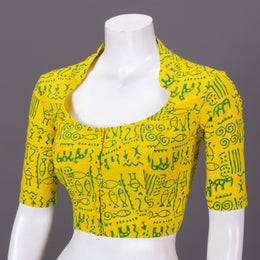 Yellow Kutchi Hand Block Printed Cotton Blouse 10073268