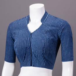 Indigo Hand Block Printed Cotton Blouse 10073288