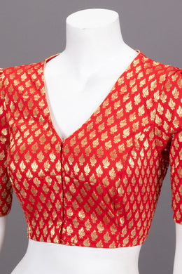 Red Banarasi Silk Blouse 10073454
