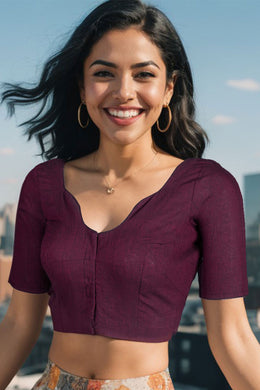 Purple Handcrafted Solid Cotton Blouse 10073687