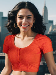  Orange Handcrafted Solid Cotton Blouse 10073691