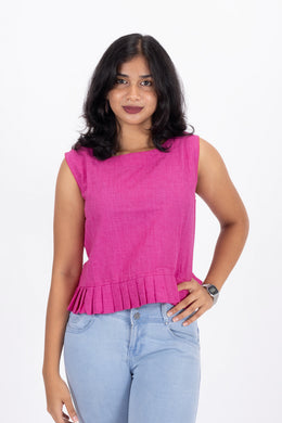 Pink Handcrafted Oxford Cotton Crop Top 10073974