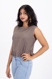Grey Handcrafted Oxford Cotton Crop Top 10073975