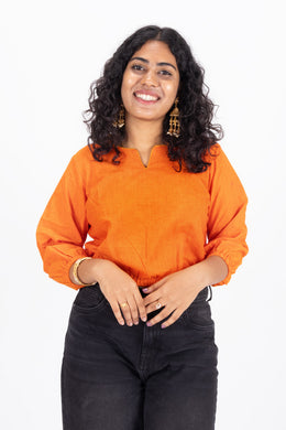 Orange Handcrafted Stripes Cotton Crop Top 10073977