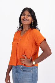 Orange Handcrafted Slub Cotton Crop Top 10073971