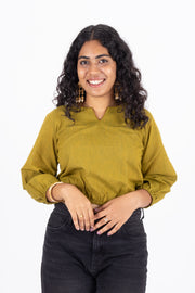 Green Handcrafted Stripes Cotton Crop Top 10073979