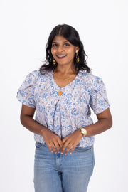 Blue Hand Block Printed Cotton Crop Top 10074294