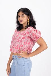 Pink Hand Block Printed Cotton Crop Top 10074295