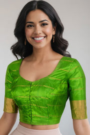Green Gadwal Silk Blouse 10074436