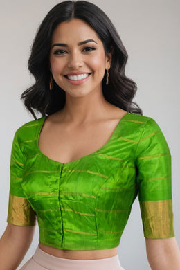 Green Gadwal Silk Blouse 10074436