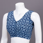 Blue Floral Motif Indigo Hand Block Print Cotton Blouse 10074568