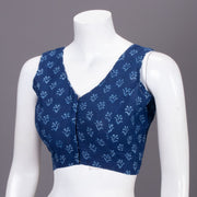 Blue Floral Motif Indigo Hand Block Print Cotton Blouse 10074578