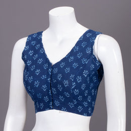 Blue Floral Motif Indigo Hand Block Print Cotton Blouse 10074578