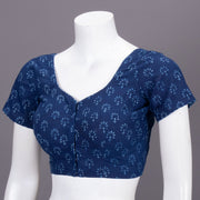 Blue Floral Motif Indigo Hand Block Print Cotton Blouse 10074579