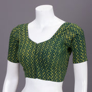 Green Zigzag Design Indigo Hand Block Print Cotton Blouse 10074586