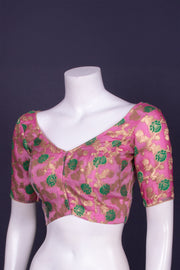 Pink Banarasi Organza Blouse with Floral Motif 10076216