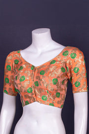 Orange Banarasi Organza Blouse with Floral Motif 10076218