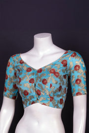 Blue Banarasi Organza Blouse with Floral Motif 10076219
