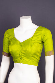 Olive Lime Green Kanjivaram Soft Silk Blouse 10076622