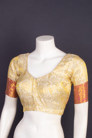 Sand Pearl Cream Kanjivaram Soft Silk Blouse With Floral Motifs And Floral Border 10076625