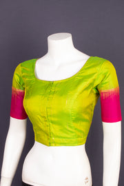 Sunny Leaf Green Kanjivaram Soft Silk Blouse With Contrast Border 10076626