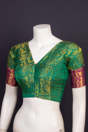 Peacock Whisper Green Kanjivaram Soft Silk Brocade Blouse With Floral Border 10076631