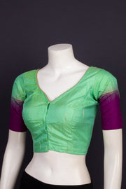 Mint Whisper Green Kanjivaram Soft Silk Blouse With Contrast Border 10076632