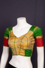  Honey Bronze Yellow Kanjivaram Soft Silk Blouse With Checks Designs  10076633
