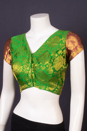 Nature Glow Green Kanjivaram Silk Blouse With Floral Motifs and Floral Border 10076637