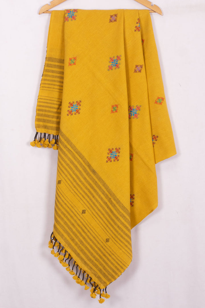 Orange - Kutch Bhujodi Handwoven Mirror Work Organic Kala Cotton Dupatta 01