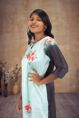 Green Printed Vegan Charmeuse Silk Dress 10073749