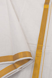 Cool White Kanchi Cotton 8 x 4 Dhoti With Gold Zari Border 10074113