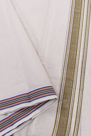 Dove White Kanchi Cotton 8 Mulam Dhoti With Stripes Border 10074114