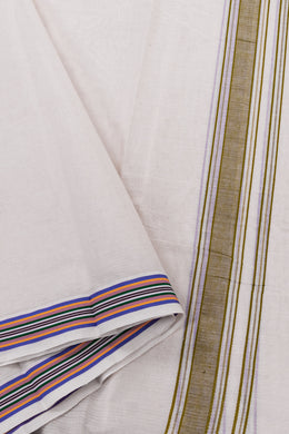 Dove White Kanchi Cotton 8 Mulam Dhoti With Stripes Border 10074114
