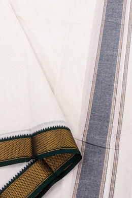 Tender White Kanchi Cotton 8 Mulam Dhoti With Gold Zari Border 10074115