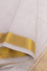 Pearl Mist White Kanjivaram Silk 9 x 5 Dhoti With Gold Zari Border 10076405