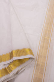 Pearl Mist White Kanjivaram Silk 9 x 5 Dhoti With Gold Zari Border 10076405