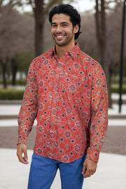 Red Full Sleeve Ajrakh Printed Cotton Mens Shirt 10071158