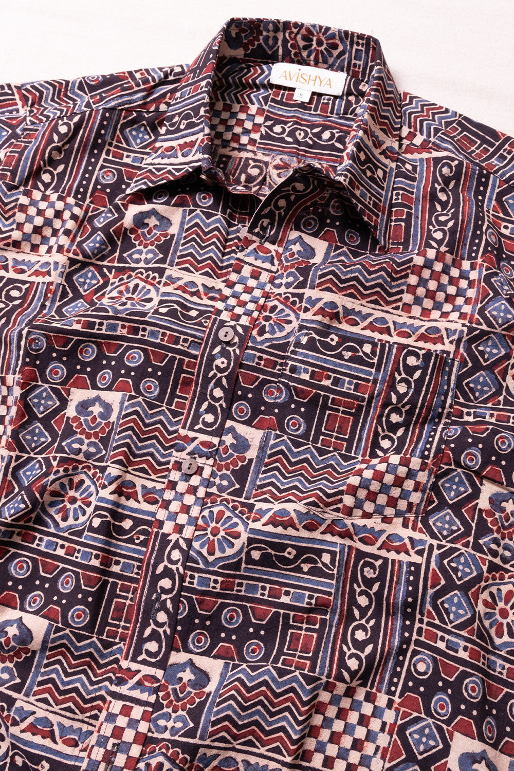 Multicolor - Ajrakh Block Printed Cotton Men Full Sleeve Shirt