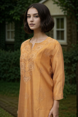 Yellow Chikankari Embroidery Cotton Kurta 10071471
