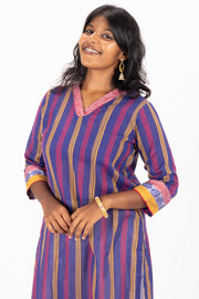 Blue Handcrafted Dhaniakhali Cotton Kurta 10073982