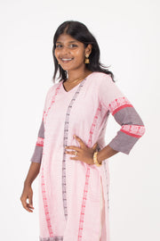 Pink Handcrafted Dhaniakhali Cotton Kurta 10073986