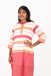 White Handcrafted Dhaniakhali Cotton Kurta 10073987