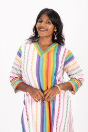 Multi Colour Handcrafted Dhaniakhali Cotton Kurta 10073992