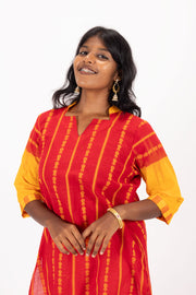 Red Handcrafted Dhaniakhali Cotton Kurta 10073997