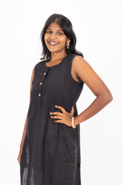 Black Handcrafted Solid Style Cotton Kurta 10074330