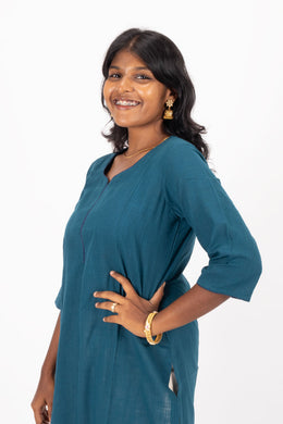 Blue Handcrafted Solid Style Cotton Kurta 10074331