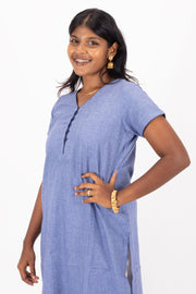 Blue Handcrafted Solid Style Oxford Cotton Kurta 10074333
