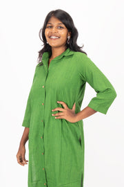 Green Handcrafted Solid Style Oxford Cotton Kurta 10074334