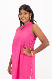 Pink Handcrafted Solid Style Oxford Cotton Kurta 10074336